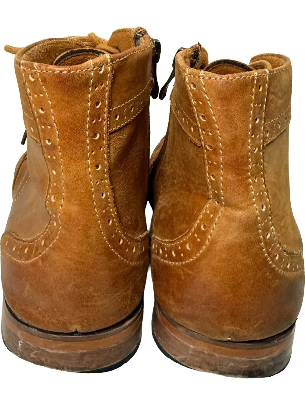 Kunsto Brogue Mens 12 Brown Leather Ankle Zip Boot Cap Toe Wingtip Western Shoe